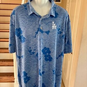 Tommy Bahama Hawaiian Polo Shirt Los Angeles Dodgers Logo Blue Floral XXXL